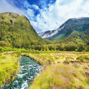 Mountain valley on the way to Milford Sound