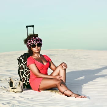 Beautiful woman with long hair in desert