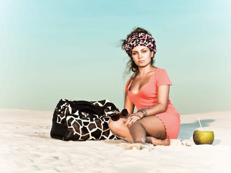 Beautiful woman with long hair in desert