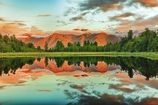 Reflection of the mountains in Matheson lake