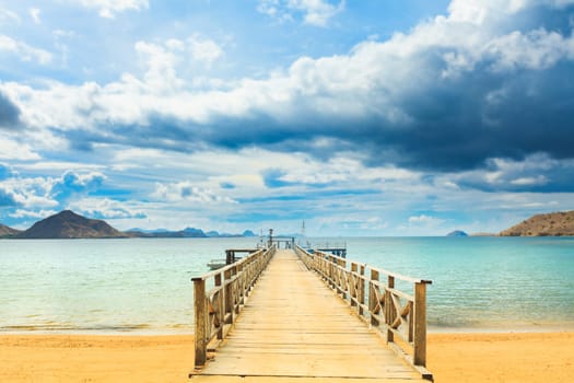 Bay of Komodo island. Pier on the foreground