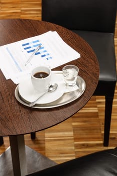 Coffee break report charts on table business meeting