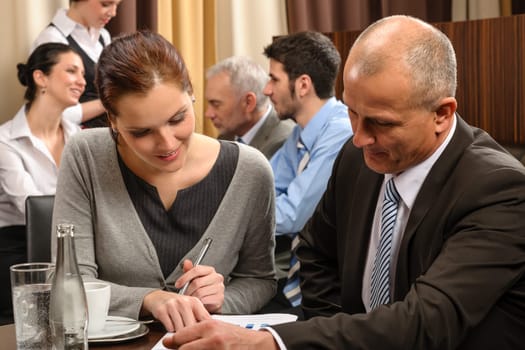 Business people have company meeting at restaurant conference room