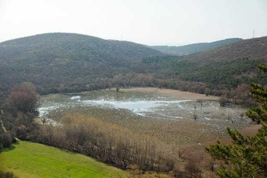 View of karst lake Doberdo, Italy