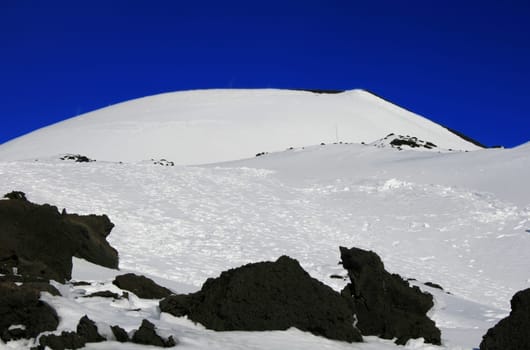 Etna, volcano of Sicily covered by snow, Sicily