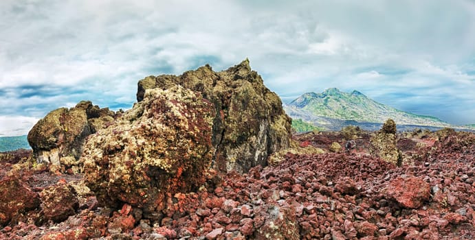 View of lava and violcano Batur. Bali