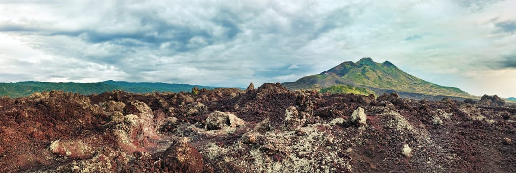 View of lava and violcano Batur. Bali