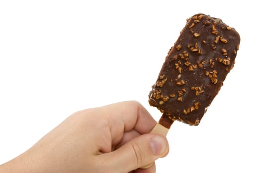 hand holding ice cream. isolated on white background.