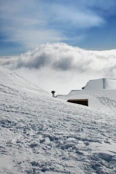 Roof hut - Etna covered by snow, Sicily