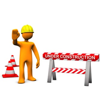 Orange cartoon characters with helmet on the construction site.