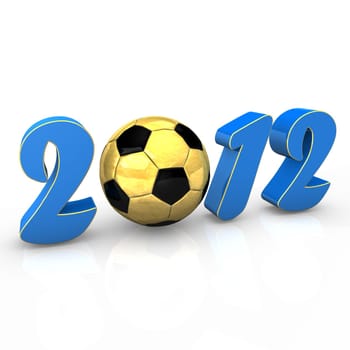 Text "2012"" with golden football on the white background."