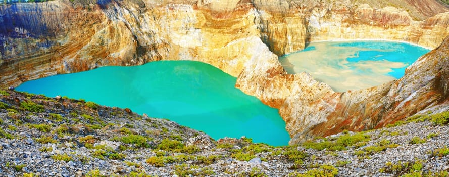 Volcanic lakes Ato Polo and Nuamuri koofai . National park Kelimutu.