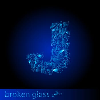 One letter of broken glass - J. Illustration on black background