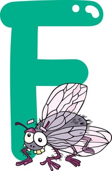 cartoon illustration of F letter for fly