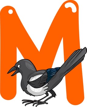 cartoon illustration of M letter for magpie