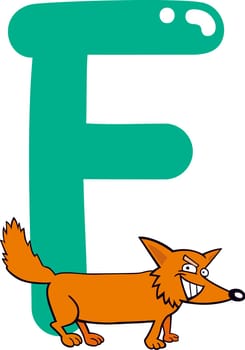 cartoon illustration of F letter for fox