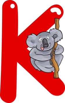 cartoon illustration of K letter for koala