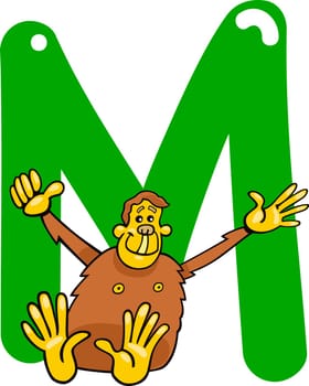 cartoon illustration of M letter for monkey