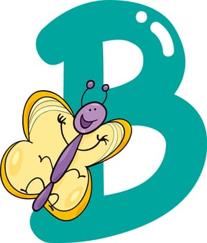 cartoon illustration of B letter for butterfly