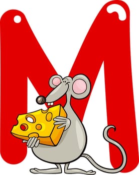 cartoon illustration of M letter for mouse
