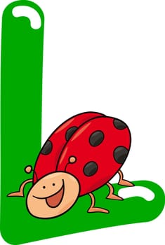 cartoon illustration of L letter for ladybug