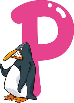cartoon illustration of P letter for penguin