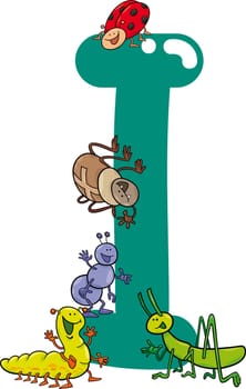 cartoon illustration of I letter for insects