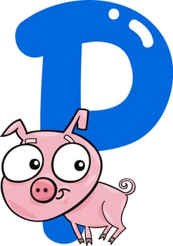 cartoon illustration of P letter for pig