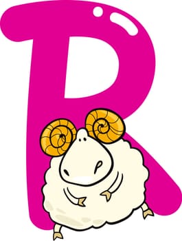 cartoon illustration of R letter for ram