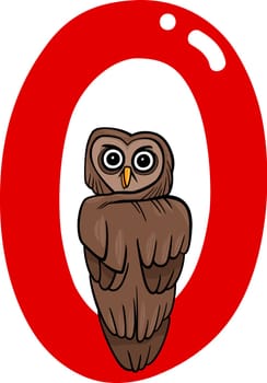 cartoon illustration of O letter for owl