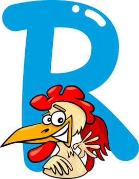 cartoon illustration of R letter for rooster