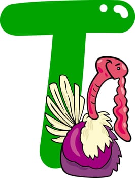 cartoon illustration of T letter for turkey