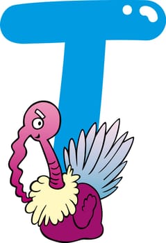 cartoon illustration of T letter for turkey