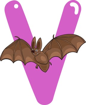 cartoon illustration of V letter for vampire bat