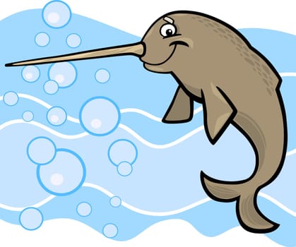 cartoon illustration of narwhal in the water