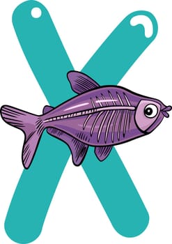cartoon illustration of X letter for x-ray fish