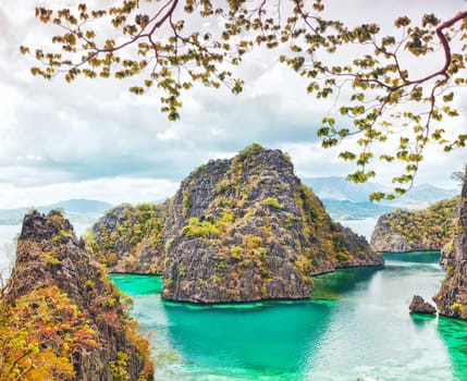 Tropical lagoon on the way to Kayangan lake. Coron island