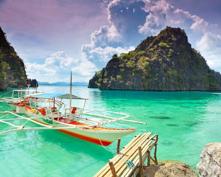 Tropical lagoon on the way to Kayangan lake. Coron island