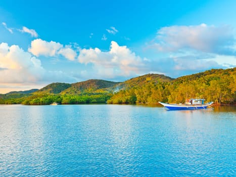Tropical lagoon at sunset time. Coron island