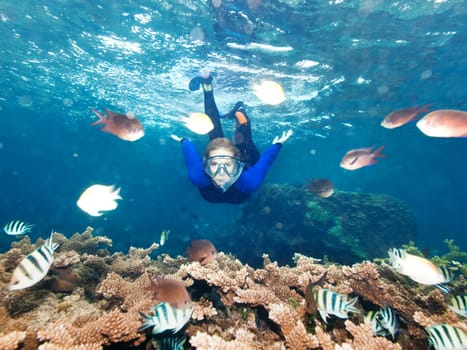 Underwater shot of a snorkeling beautiful woman