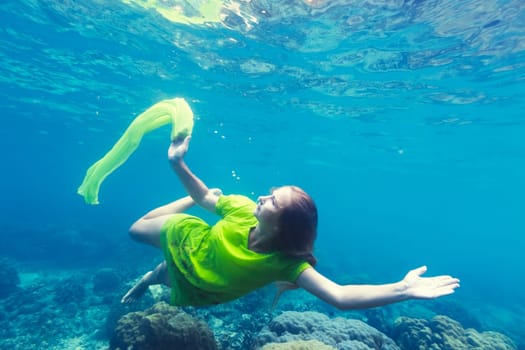 Fashion beautiful woman underwater like a mermaid