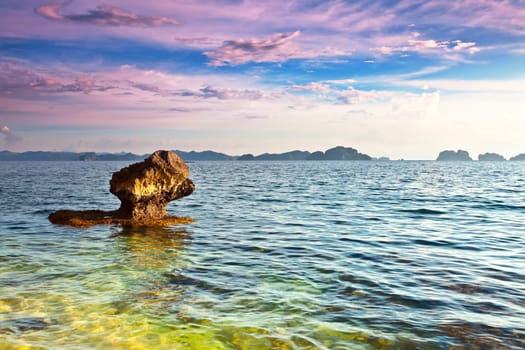 Beautiful seascape. Stone on the foreground. Philippines