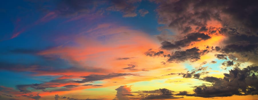 Panorama of the cloudy sky at sunset time
