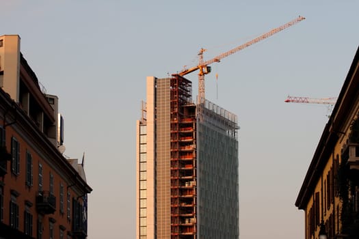 Crane in a construction site, Milan