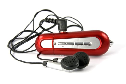 red portable music player on white background