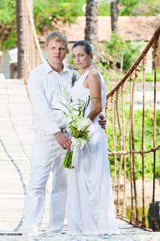 Wedding portrait of a bride and groom outdoor
