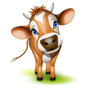 Little jersey cow with a cocked head and blue eyes