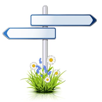 Roadsign with empty direction arrows in nature