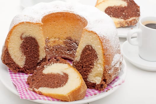 Traditional Homemade Marble Cake - Gugelhupf and Cup of Espresso Coffee