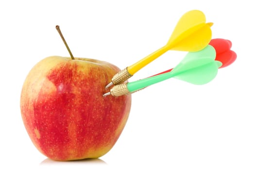 Apple with three darts on white background